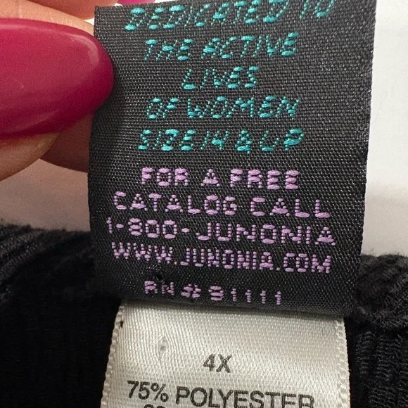 Junonia Black Textured Crinkle Blouse with Embroidered Elbow Length Sleeves. 4X - Picture 13 of 14